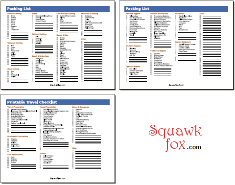printable travel checklist and packing list squawkfox