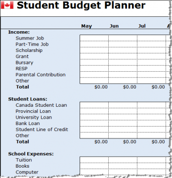 student budget planner template